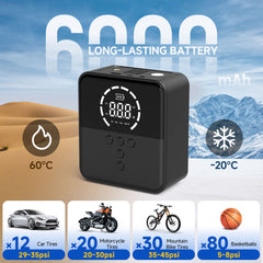 FadaKwalt Tire Inflator Portable Air Compressor, 150PSI Cordless Mini Air Pump with Digital Pressure Gauge, 3X Fast Inflation, Auto Shut-Off, LED Light, 6000mAh Rechargeable for Cars, Bikes & Balls