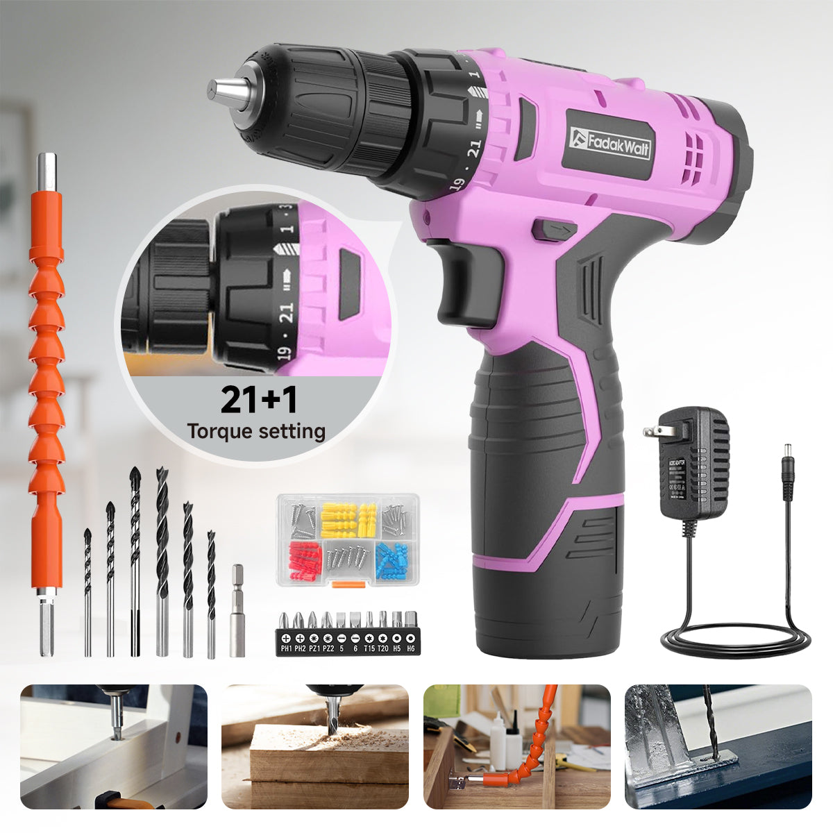 Fadakwalt Cordless 12V Drill Kit with Battery and Charger Fadakwalt