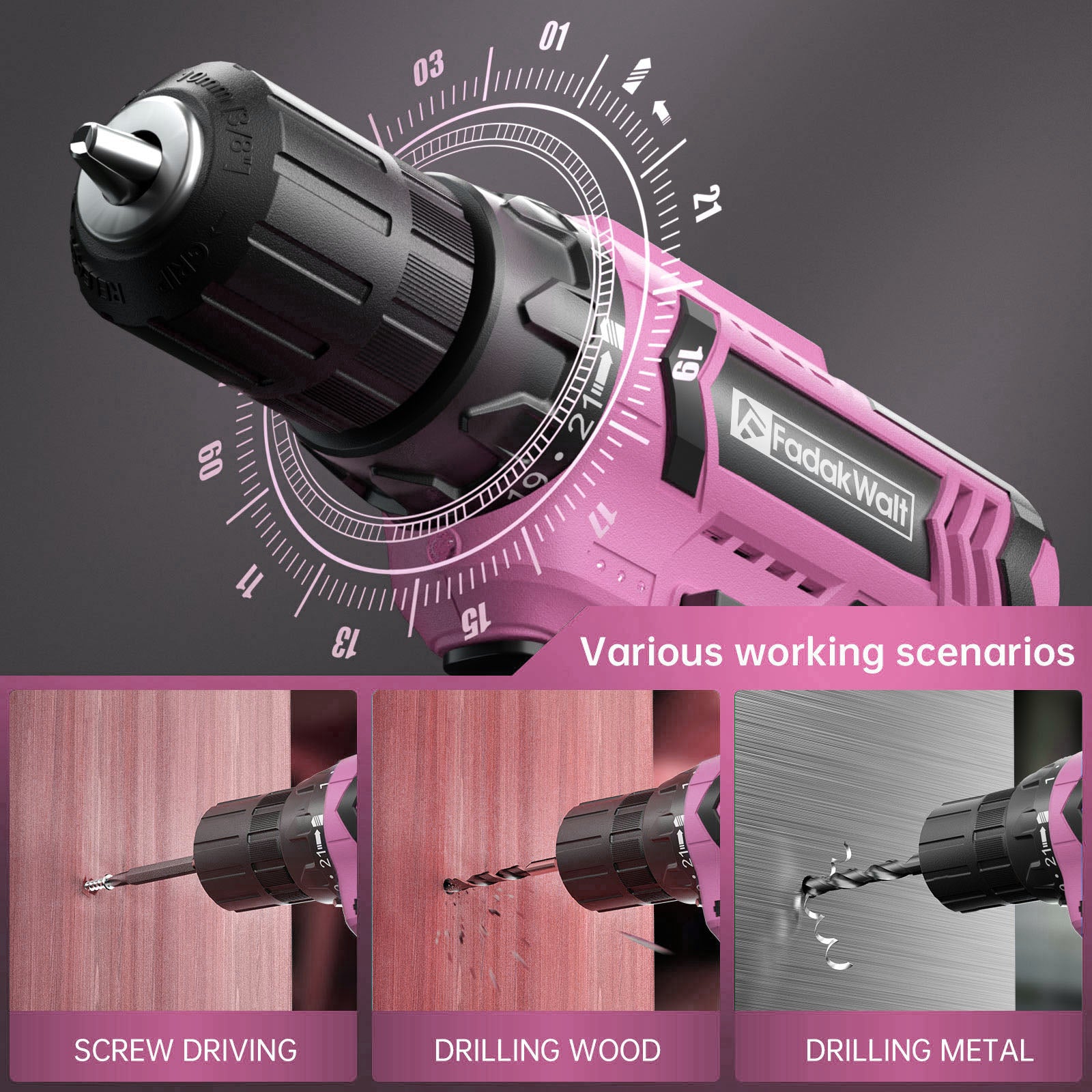 20V MAX Cordless Drill Set with Battery & Charger, 280 in-lbs Power Drill Kit, 2-Speed (0-1400 RPM), 21+1 Torque, 3/8" Keyless Chuck, 30pc Drill/Driver Bits, LED Light for Wood/Metal/Concrete