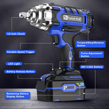 Load image into Gallery viewer, 20V Cordless Impact Wrench with a Powerful Motor, 1/2&quot; Square Driver, Adjustable Torque (100-400N.m), 2300 RPM Motor, 3.0Ah Li-ion Battery, Fast Charger, and 4 Pcs Impact Sockets LED Light