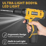 Load image into Gallery viewer, Cordless Drill Set,12V Power Drill Set with Battery and Charger, Electric Drill Driver/Drill Bits, 3/8&#39;&#39; Keyless Chuck,21+1 Torque Setting, 180 inch-lbs, with LED Electric Drill Set (Yellow)