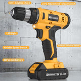 Load image into Gallery viewer, Cordless Drill Set, 20V Electric Power Drill with Battery And Charger, Torque 30N, 21+1 Torque Setting, 3/8-Inch Keyless Chuck, Drill Driver Bits Kit, with LED Electric Drill Set. （Yellow)