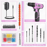 Load image into Gallery viewer, Cordless Drill Set, 12V Power Drill Set with Battery and Charger, 3/8&#39;&#39; Keyless Chuck, 21+1 Torque Setting, 180 inch-lbs, Pink Electric Drill for Women&#39;s Garden DIY Projects（Pink)