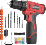 Load image into Gallery viewer, Cordless Drill Set,12V Power Drill Set with Battery and Charger, Electric Driver/Drill Bits, 3/8&#39;&#39; Keyless Chuck,21+1 Torque Setting, 180 inch-lbs, with LED Electric Drill Set (Red)