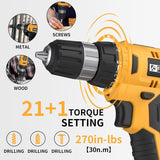 Load image into Gallery viewer, Cordless Drill Set, 20V Electric Power Drill with Battery And Charger, Torque 30N, 21+1 Torque Setting, 3/8-Inch Keyless Chuck, Drill Driver Bits Kit, with LED Electric Drill Set. （Yellow)