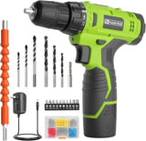 Load image into Gallery viewer, Cordless Drill Set,12V Power Drill Set with Battery and Charger, Electric Driver/Drill Bits, 3/8&#39;&#39; Keyless Chuck,21+1 Torque Setting, 180 inch-lbs, with LED Electric Drill Set (Green)