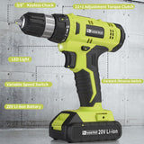 Load image into Gallery viewer, Cordless Drill Set, 20V Electric Power Drill with Battery And Charger, Torque 30N, 21+1 Torque Setting, 3/8-Inch Keyless Chuck, Drill Driver Bits Kit, with LED Electric Drill Set. （green)