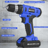 Load image into Gallery viewer, Cordless Drill Set, 20V Electric Power Drill with Battery And Charger, Torque 30N, 21+1 Torque Setting, 3/8-Inch Keyless Chuck, Drill Driver Bits Kit, with LED Electric Drill Set. （blue)