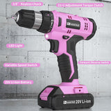 Load image into Gallery viewer, Cordless Drill Set, 20V Electric Power Drill with Battery And Charger, Torque 30N, 21+1 Torque Setting, 3/8-Inch Keyless Chuck, Drill Driver Bits Kit, with LED Electric Drill Set. （Pink)