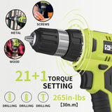 Load image into Gallery viewer, Cordless Drill Set, 20V Electric Power Drill with Battery And Charger, Torque 30N, 21+1 Torque Setting, 3/8-Inch Keyless Chuck, Drill Driver Bits Kit, with LED Electric Drill Set. （green)