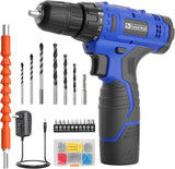 Load image into Gallery viewer, Cordless Drill Set,12V Power Drill Set with Battery and Charger,Electric Driver/Drill Bits, 3/8&#39;&#39; Keyless Chuck,21+1 Torque Setting, 180 inch-lbs, with LED Electric Drill Set（Bule)