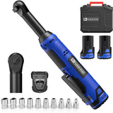 Load image into Gallery viewer, 3/8&quot; Extended Cordless Ratchet Wrench, 12V Electric Extended Ratchet Wrench, 40 Ft-lbs (50N·m), Extended Power Ratchet Wrench with Variable Speed, 10 Sockets, and 2.0Ah Li-Ion Battery