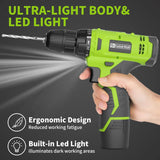 Load image into Gallery viewer, Cordless Drill Set,12V Power Drill Set with Battery and Charger, Electric Driver/Drill Bits, 3/8&#39;&#39; Keyless Chuck,21+1 Torque Setting, 180 inch-lbs, with LED Electric Drill Set (Green)