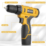 Load image into Gallery viewer, Cordless Drill Set,12V Power Drill Set with Battery and Charger, Electric Drill Driver/Drill Bits, 3/8&#39;&#39; Keyless Chuck,21+1 Torque Setting, 180 inch-lbs, with LED Electric Drill Set (Yellow)