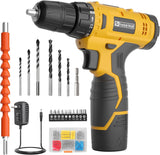 Load image into Gallery viewer, Cordless Drill Set,12V Power Drill Set with Battery and Charger, Electric Drill Driver/Drill Bits, 3/8&#39;&#39; Keyless Chuck,21+1 Torque Setting, 180 inch-lbs, with LED Electric Drill Set (Yellow)