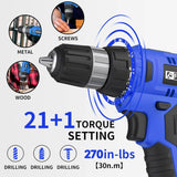 Load image into Gallery viewer, Cordless Drill Set, 20V Electric Power Drill with Battery And Charger, Torque 30N, 21+1 Torque Setting, 3/8-Inch Keyless Chuck, Drill Driver Bits Kit, with LED Electric Drill Set. （blue)