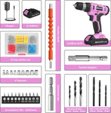 Load image into Gallery viewer, Cordless Drill Set, 20V Electric Power Drill with Battery And Charger, Torque 30N, 21+1 Torque Setting, 3/8-Inch Keyless Chuck, Drill Driver Bits Kit, with LED Electric Drill Set. （Pink)