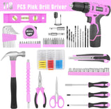 Load image into Gallery viewer, 118PCS Pink 12V Cordless Drill Set – Electric Drill Driver &amp; Household Tool Kit with DIY Cordless Power Screwdriver, LED, and 180 inch-lbs of Torque for Home Maintenance