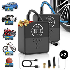 FadaKwalt Tire Inflator Portable Air Compressor, 150PSI Cordless Mini Air Pump with Digital Pressure Gauge, 3X Fast Inflation, Auto Shut-Off, LED Light, 6000mAh Rechargeable for Cars, Bikes & Balls