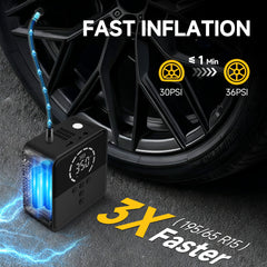 FadaKwalt Tire Inflator Portable Air Compressor, 150PSI Cordless Mini Air Pump with Digital Pressure Gauge, 3X Fast Inflation, Auto Shut-Off, LED Light, 6000mAh Rechargeable for Cars, Bikes & Balls