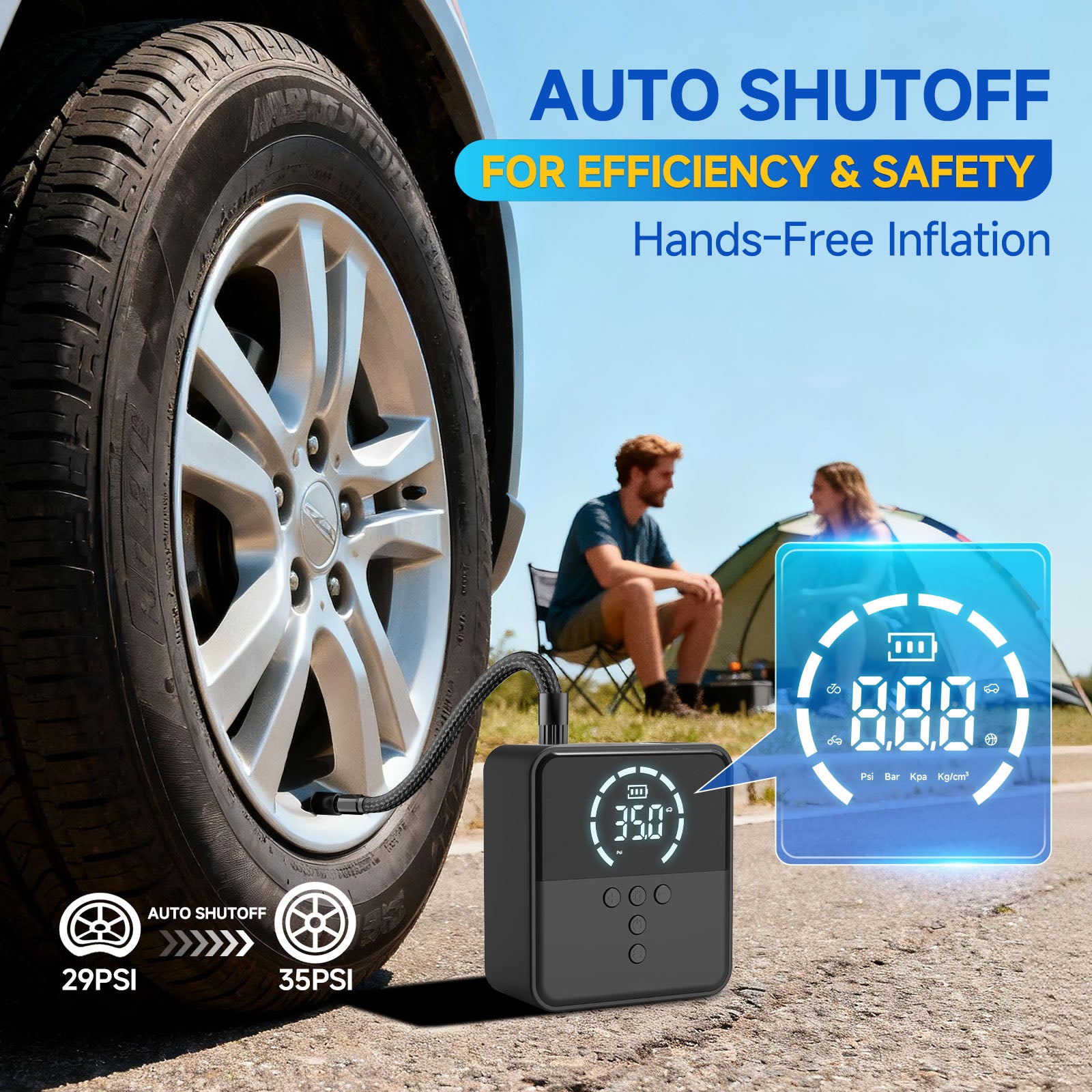FadaKwalt Tire Inflator Portable Air Compressor, 150PSI Cordless Mini Air Pump with Digital Pressure Gauge, 3X Fast Inflation, Auto Shut-Off, LED Light, 6000mAh Rechargeable for Cars, Bikes & Balls