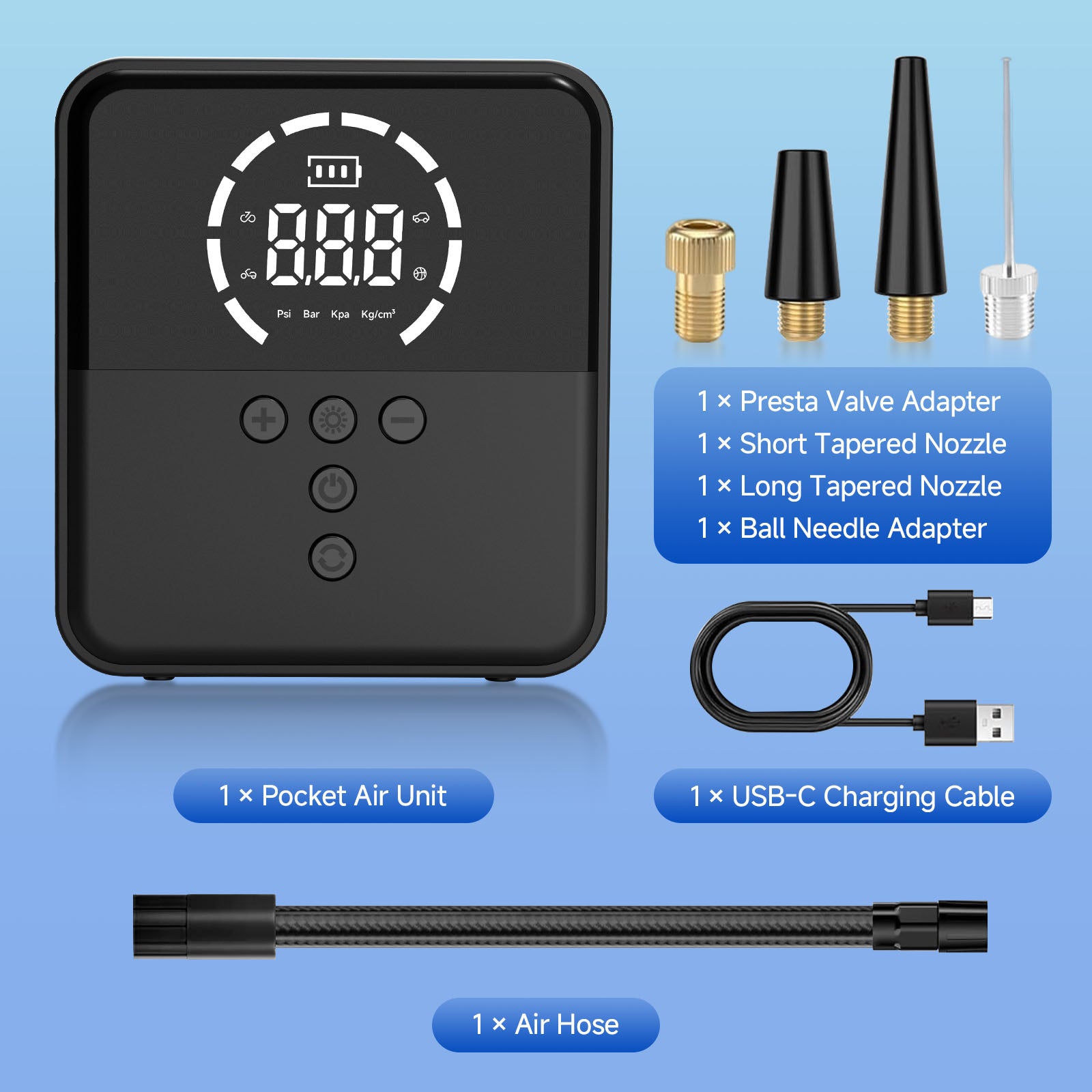 FadaKwalt Tire Inflator Portable Air Compressor, 150PSI Cordless Mini Air Pump with Digital Pressure Gauge, 3X Fast Inflation, Auto Shut-Off, LED Light, 6000mAh Rechargeable for Cars, Bikes & Balls