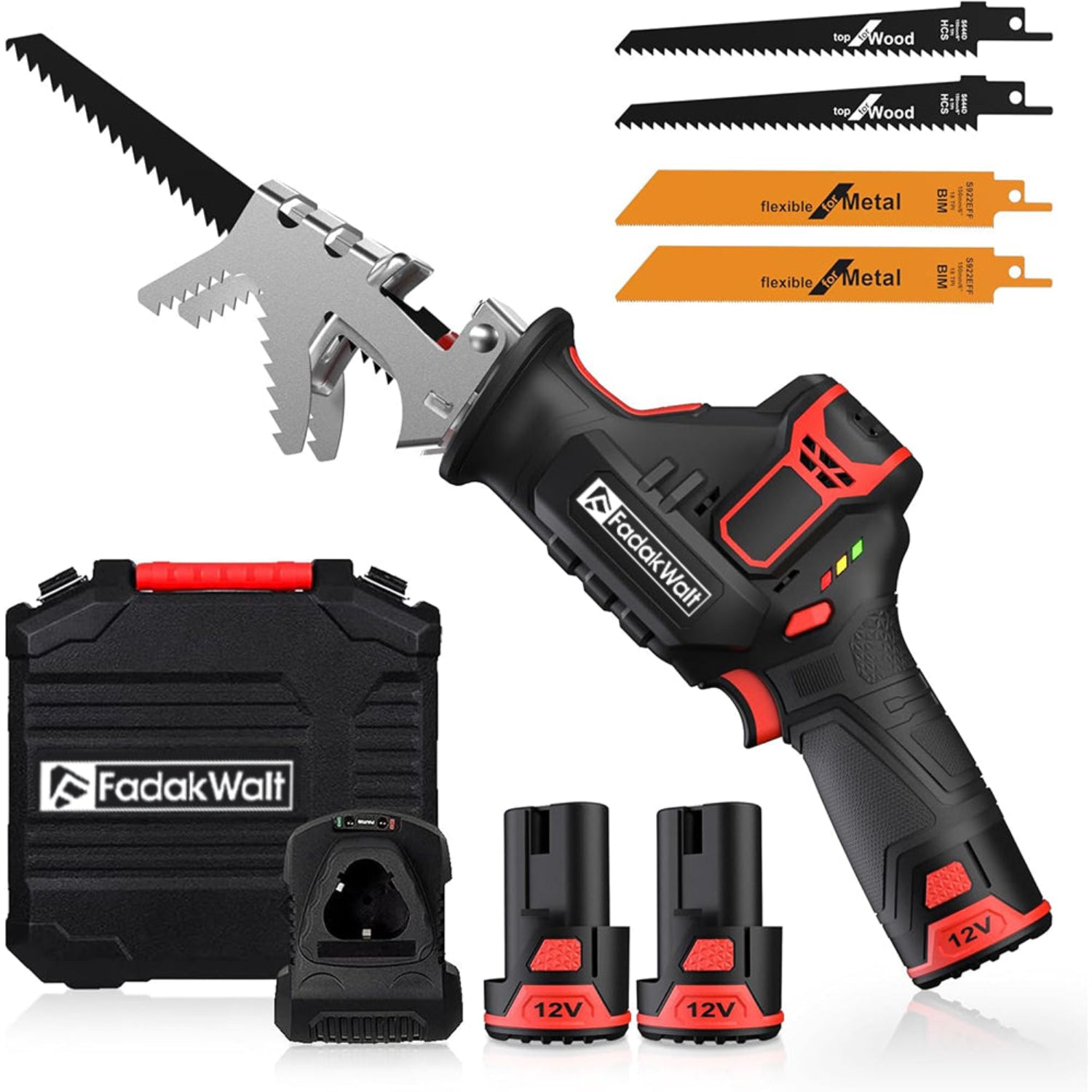 Fadakwalt Portable Cordless Reciprocating Saw Main Image, Suitable for Home Improvement and Construction Cutting.