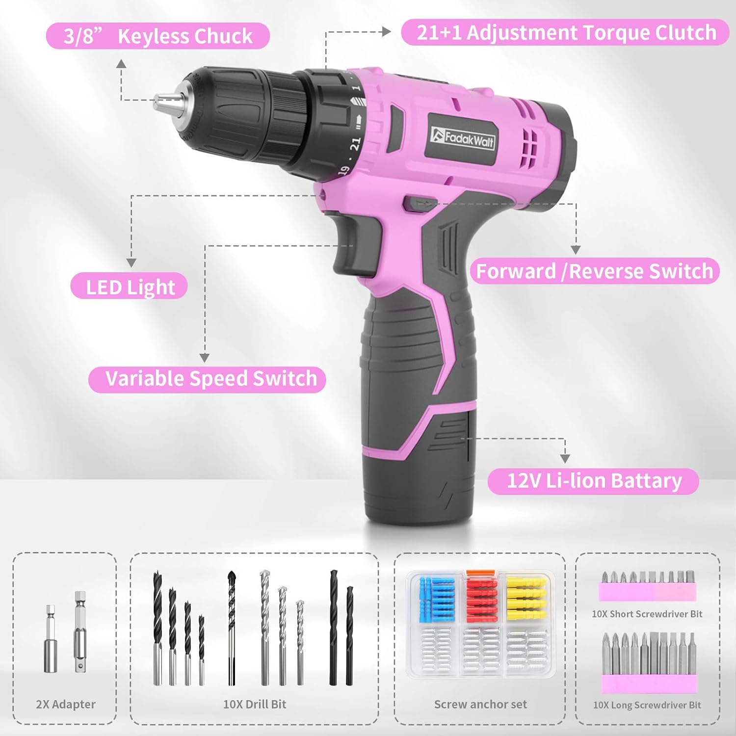 Bielmeier 20V 236Pcs Cordless Pink Drill Set For UK | Ubuy