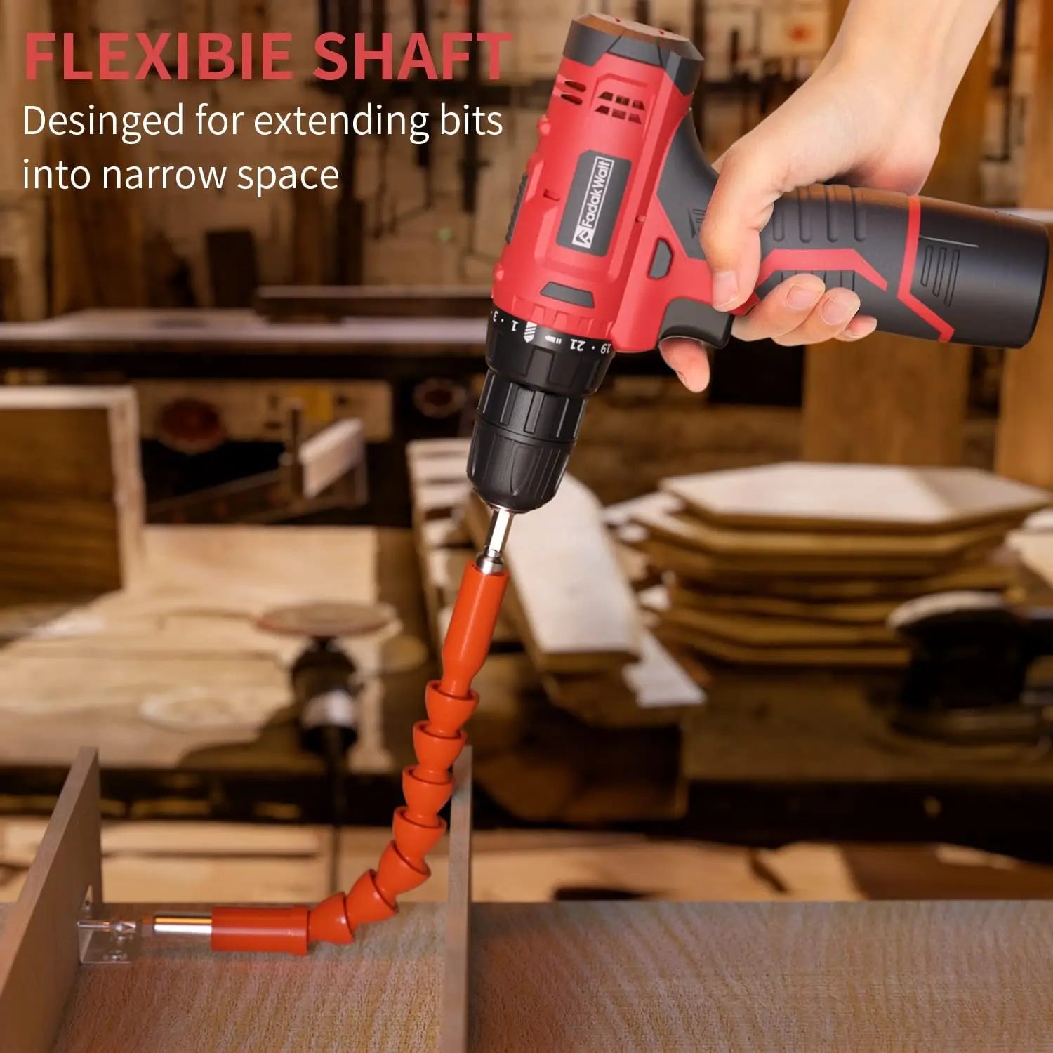 Fadakwalt 12V Red Cordless Drill Flexibly penetrates narrow areas, improving work convenience