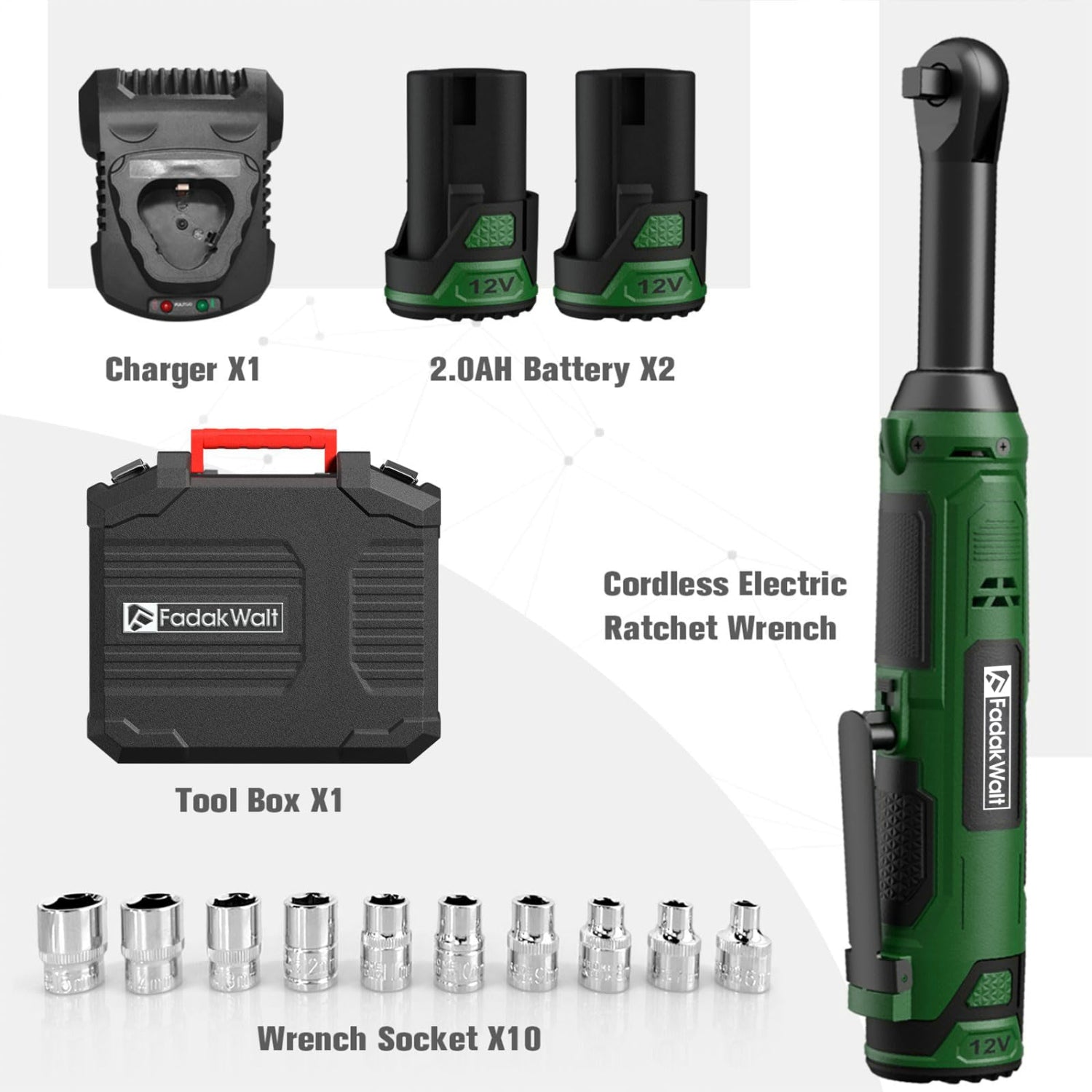 Fadakwalt lightweight and durable 20V electric wrench set, suitable for car tire removal and installation and daily fastening
