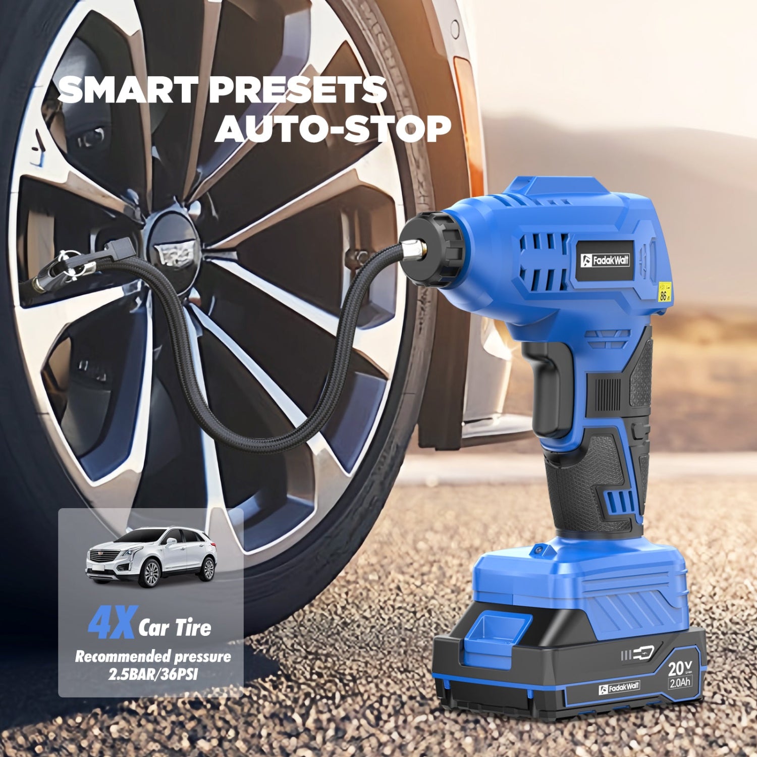 Fadakwalt portable air pump is suitable for emergency inflation of car tires and is easy to operate.