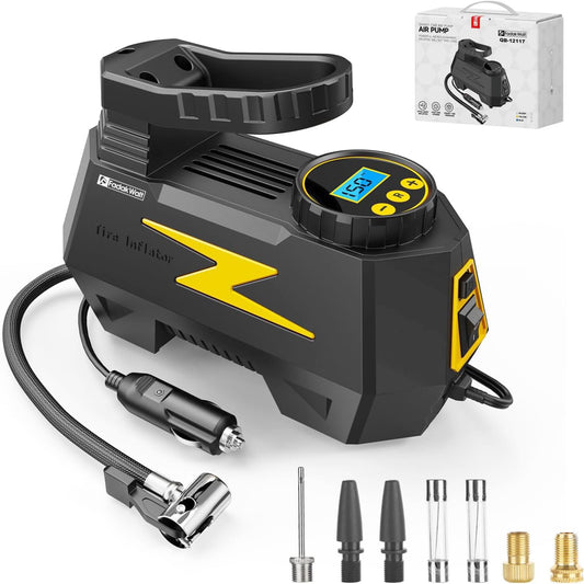 Fadakwalt 20V Yellow Air Pump, portable for outdoor use, multi-purpose, supports automatic stop function, LED display, accurate readings